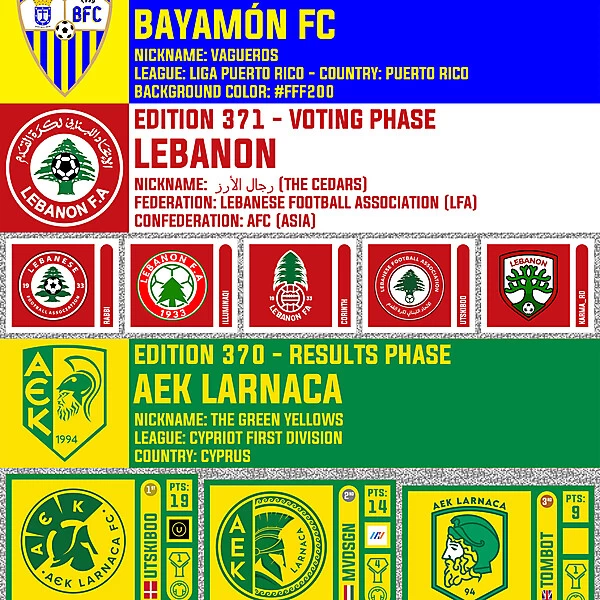 CRCW 372 - ENTRY PHASE - BAYÁMON FC  /  CRCW 371 - VOTING PHASE - LEBANON  /  CRCW 370 - RESULTS PHASE - AEK LARNACA