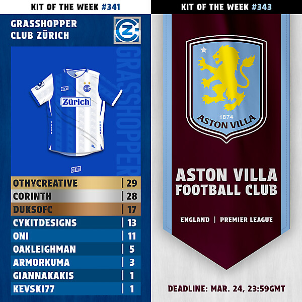 KOTW341 - RESULTS - GRASSHOPPER ZÜRICH | KOTW343 - ENTRY - ASTON VILLA