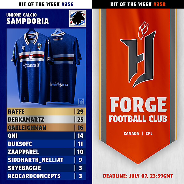 KOTW356 - RESULTS - UC SAMPDORIA  | KOTW358 - ENTRY - FORGE FC