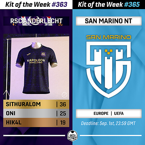 KOTW363 - RESULTS - RSC ANDERLECHT | KOTW365 - SAN MARINO NATIONAL TEAM