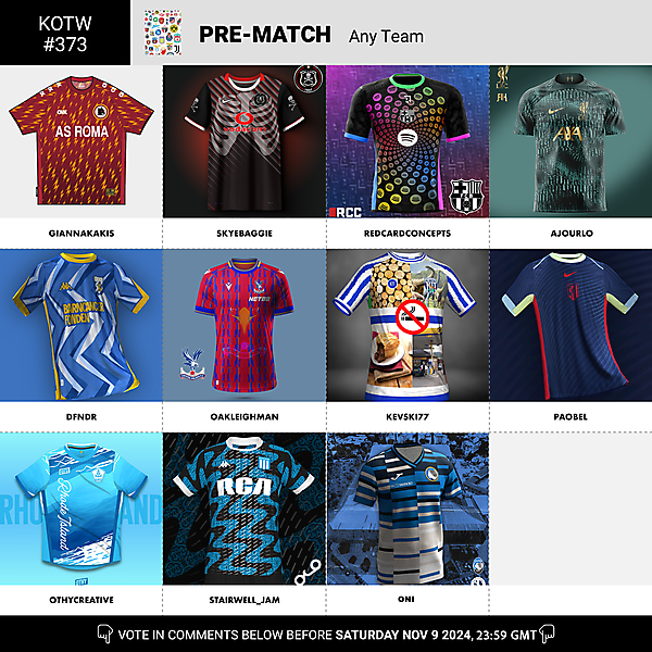 KOTW 373 - VOTING - PRE-MATCH SHIRTS