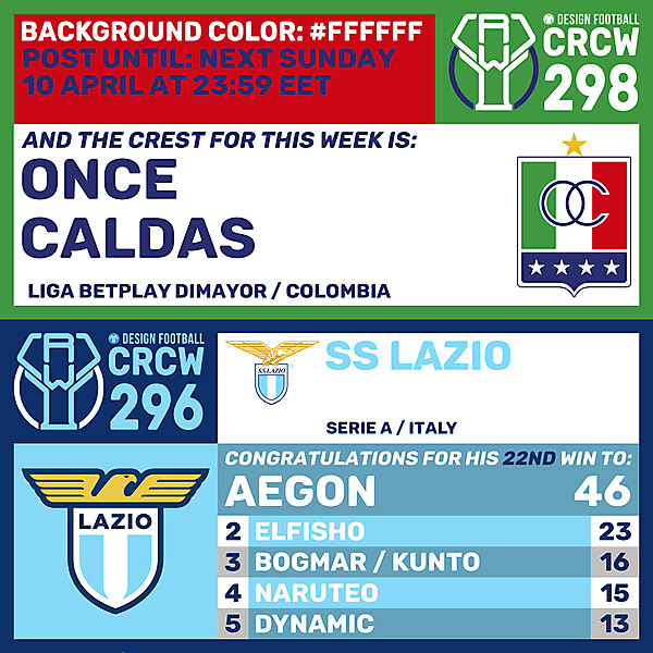 CRCW 296 - RESULTS PHASE - SS LAZIO  /  CRCW 298 - ENTRY PHASE - ONCE CALDAS
