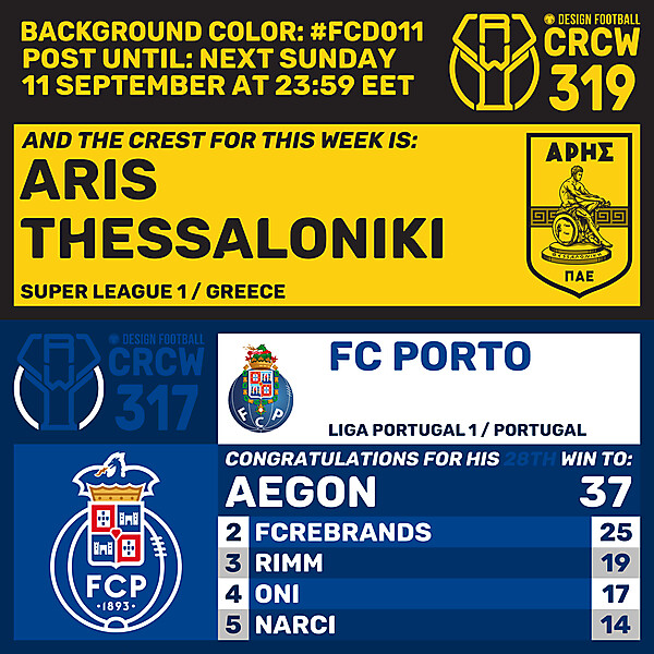 CRCW 317 - RESULTS PHASE - FC PORTO  /  CRCW 319 - ENTRY PHASE - ARIS THESSALONIKI FC