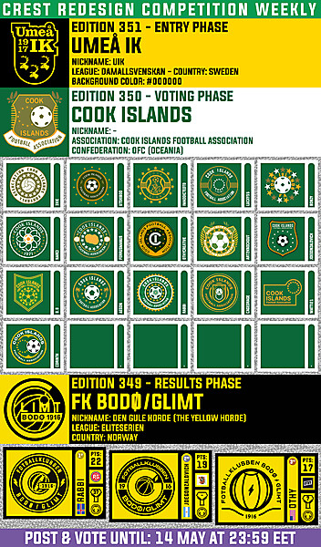 CRCW 351 - ENTRY PHASE -  UMEÅ IK  /  CRCW 350 - VOTING PHASE - COOK ISLANDS  /  CRCW 349 - RESULTS PHASE - FK BODO/GLIMT
