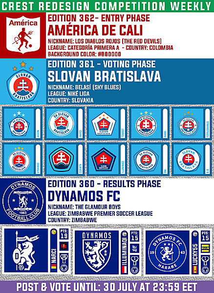 CRCW 362 - ENTRY PHASE - AMÉRICA DE CALI  /  CRCW 361 - VOTING PHASE - SLOVAN BRATISLAVA  /  CRCW 360 - RESULTS PHASE - DYNAMOS FC