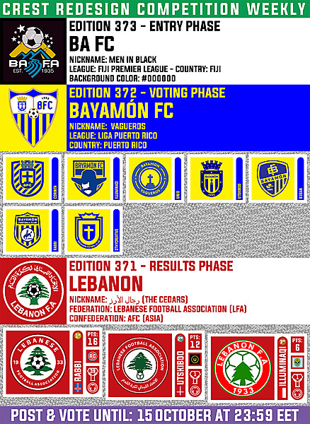 CRCW 373 - ENTRY PHASE - BA FC  /  CW 372 - VOTING PHASE - BAYÁMON FC  /  CRCW 371 - RESULTS PHASE - LEBANON 