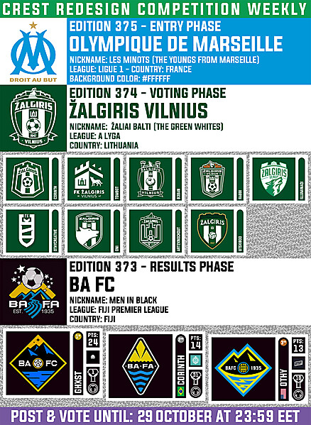CRCW 375 - ENTRY PHASE - OLYMPIQUE DE MARSEILLE  /  CRCW 374 - VOTING PHASE - ŽALGIRIS VILNIUS  /  CRCW 373 - RESULTS PHASE - BA FC