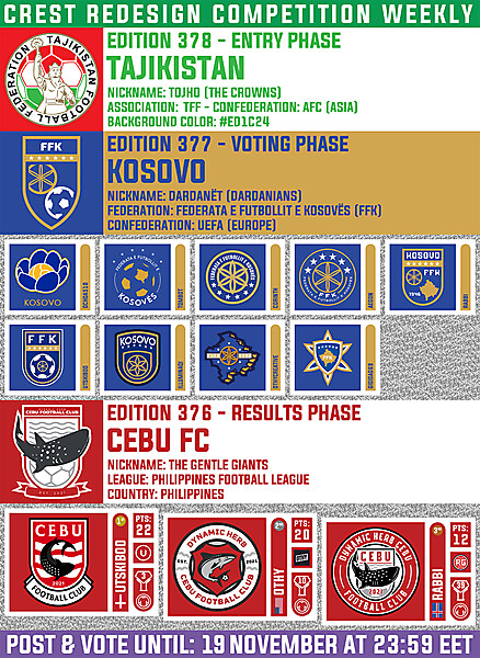 CRCW 378 - ENTRY PHASE - TAJIKISTAN  /  CRCW 377 - VOTING PHASE - KOSOVO  /  CRCW 376 - RESULTS PHASE - CEBU FC