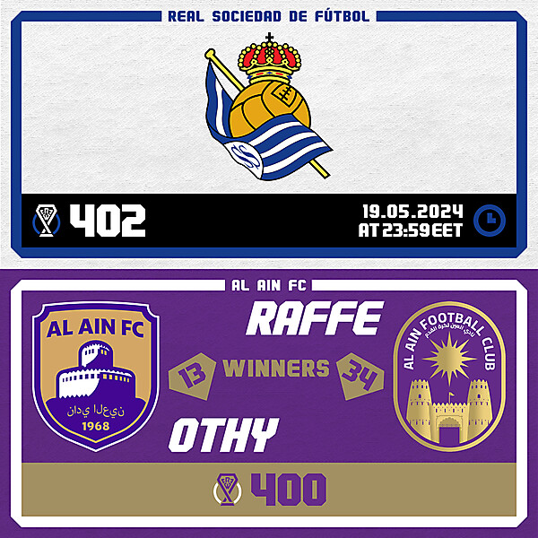 CRCW 402 - ENTRY PHASE - REAL SOCIEDAD / CRCW 400 - ANNIVERSARY EDITION - RESULTS PHASE - AL AIN FC
