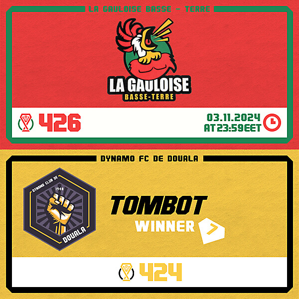 CRCW 426 - ENTRY PHASE - LA GAULOISE BASSE - TERRE / CRCW 424 - RESULTS PHASE - DYNAMO FC DE DOUALA