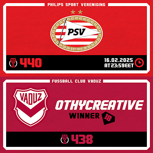 CRCW 440 - ENTRY PHASE - PSV EINDHOVEN / CRCW 438 - RESULTS PHASE - FC VADUZ