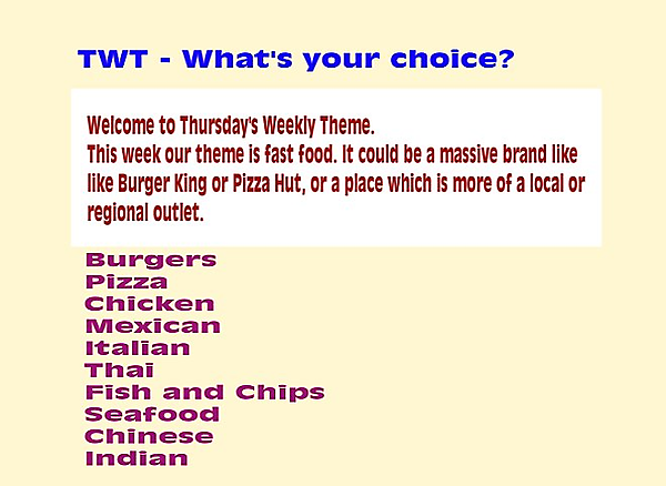 TWT - Fast food and takeaways.