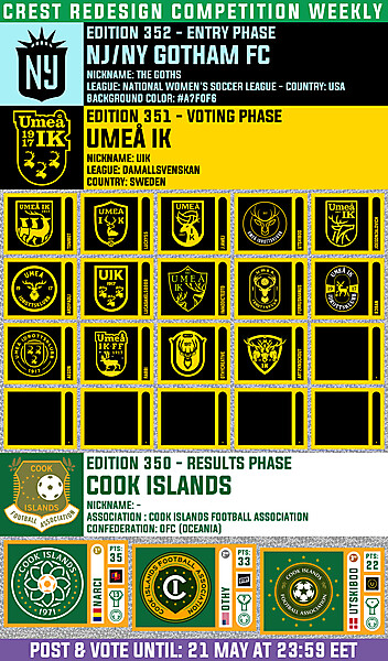 CRCW 352 - ENTRY PHASE - NJ/NY GOTHAM FC  /  CRCW 351 - VOTING PHASE - UMEÅ IK  /  CRCW 350 - RESULTS PHASE - COOK ISLANDS