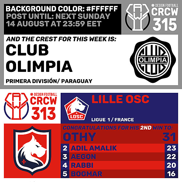 CRCW 313 - RESULTS PHASE - LILLE OSC  /  CRCW 315 - ENTRY PHASE - CLUB OLIMPIA