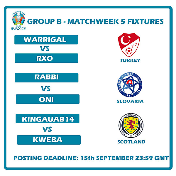 Group B Fixtures Matchweek 5