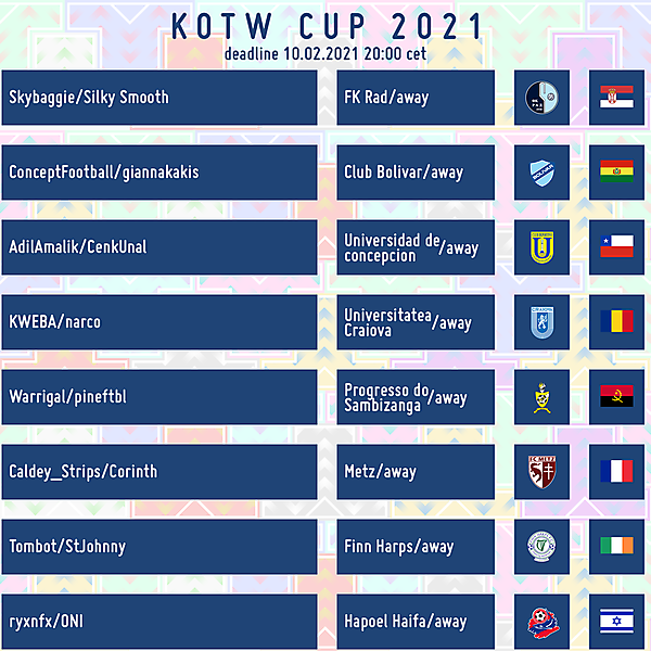 FIXTURES - 1/8 away