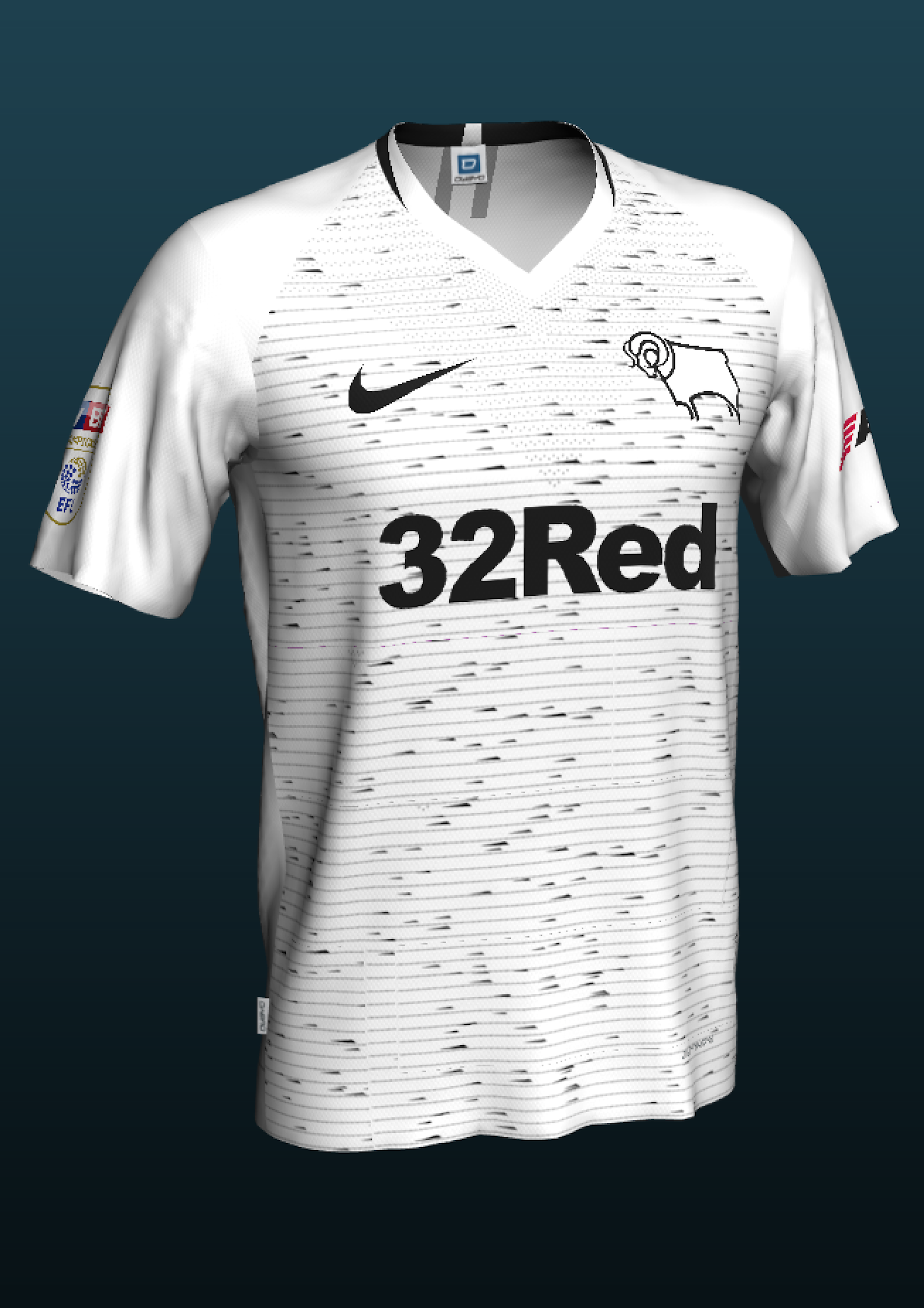 The rams' new kit is once again produced by umbro to create a local accent, further reinforcing the bond between club, supporters and brand,the kit includes a flash of dark blue to compliment derby's traditional black and white colours. Derby County Kit . Derby County Football Kits