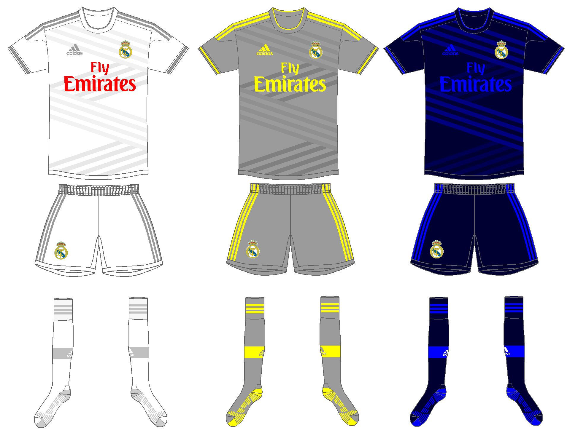 Real Madrid home, away and third kits