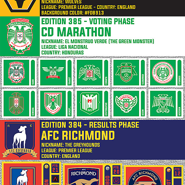 CRCW 386 - WOLVERHAMPTON WANDERERS / CRCW 385 - VOTING PHASE - CD MARATHON / CRCW 384 - RESULTS PHASE - AFC RICHMOND