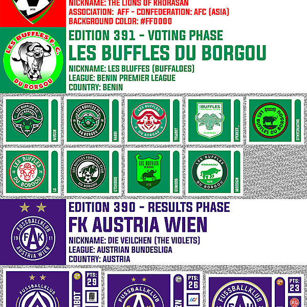 CRCW 392 - ENTRY PHASE - AFGHANISTAN / CRCW 391 - VOTING PHASE - LES BUFFLES DU BORGOU / CRCW 390 - RESULTS PHASE - FK AUSTRIA WIEN