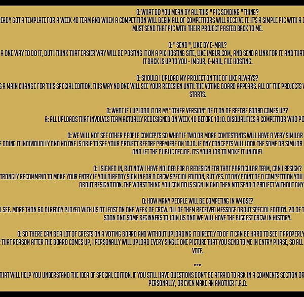 CRCW Week 40 Special Edition Announcement: F.A.Q.
