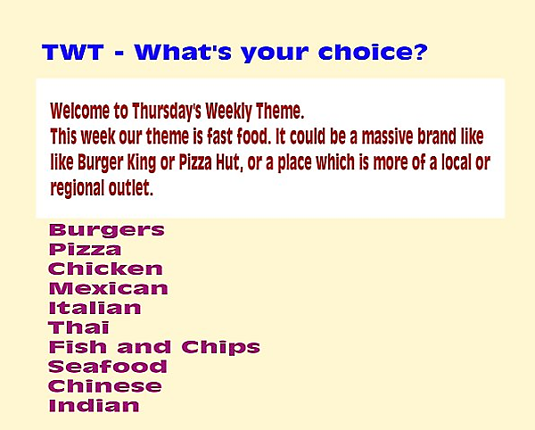 TWT - Fast food and takeaways.