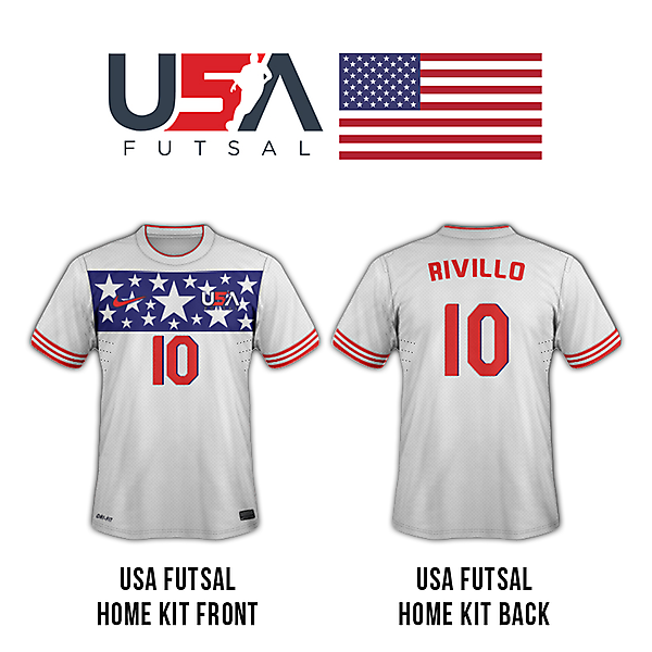 USA futsal home kit (front and back)