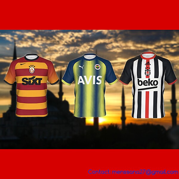 Big Three Istanbul derby (Galatasaray SK, Fenerbahçe SK, Beşiktaş JK) hypothetical match jerseys
