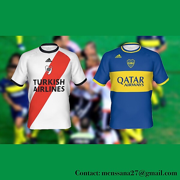 Buenos Aires Superclásico (River Plate, Boca Juniors) hypothetical match jerseys
